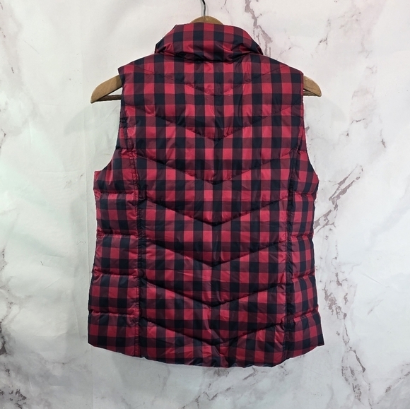 Lands End Vest Women XS Navy Red Buffalo Plaid Down Puffer Insulated Quilt Goose - Picture 5 of 10